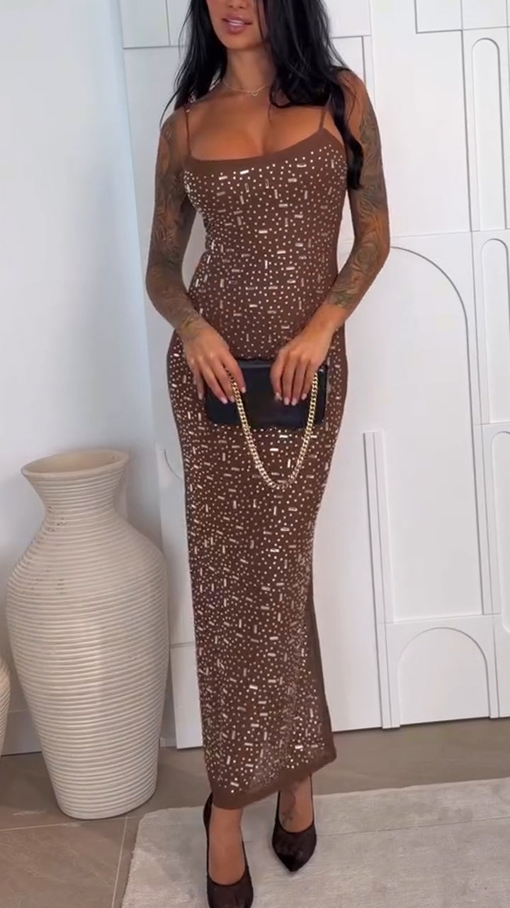 Women Halter-neck Rhinestone Fitted Elegant Temperament Dress