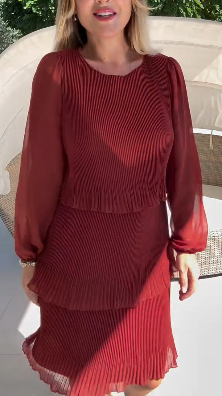 Women Round Neck Patchwork Solid Color Elegant Casual Dress