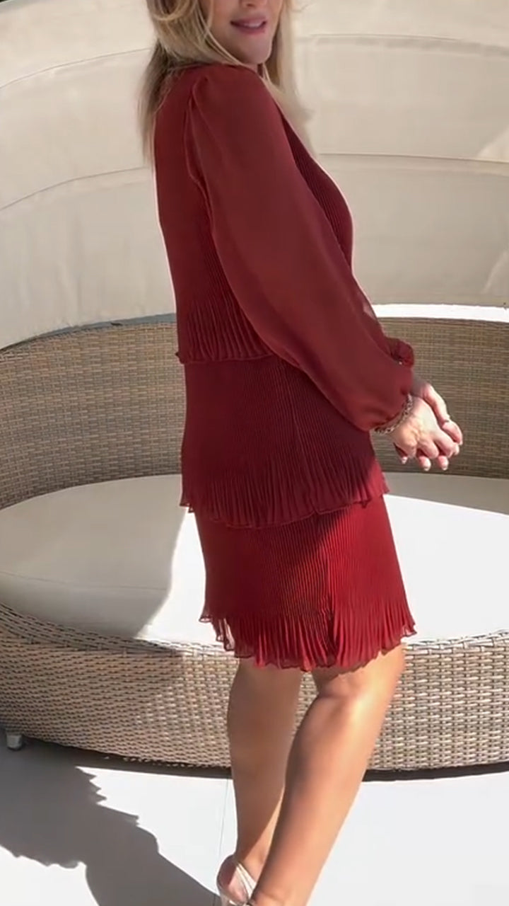 Women Round Neck Patchwork Solid Color Elegant Casual Dress