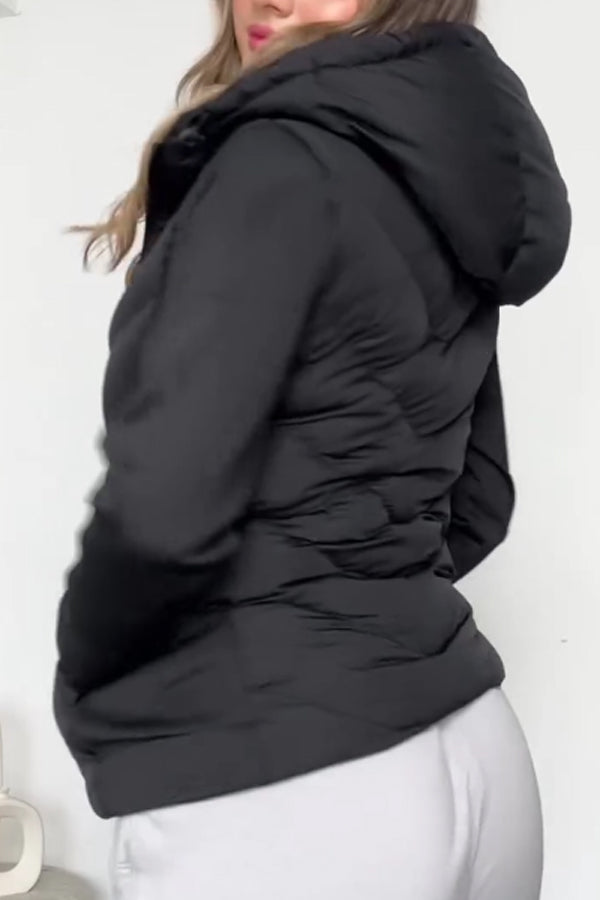 Women Casual Hooded Drawstring Zipper Slim Fit Warm Jacket