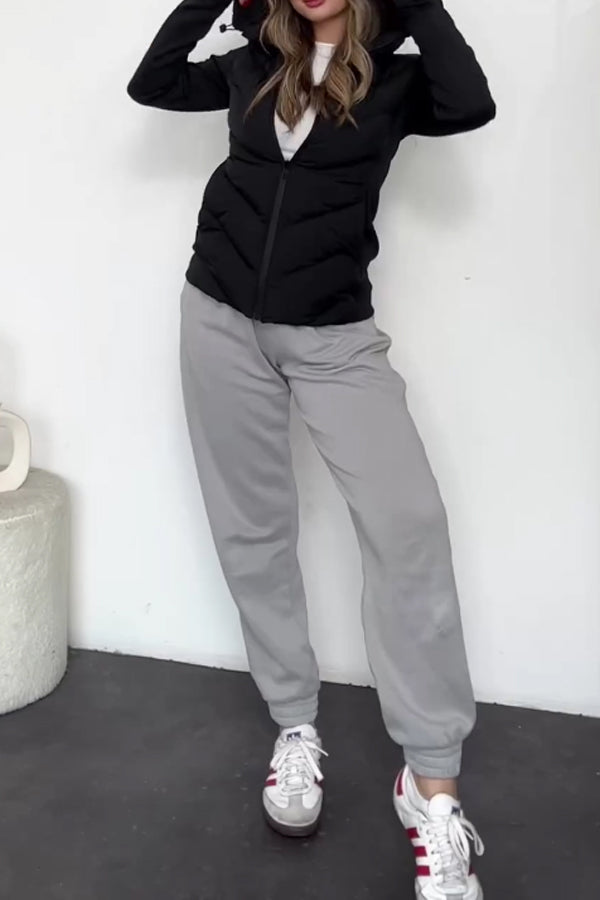 Women Casual Hooded Drawstring Zipper Slim Fit Warm Jacket