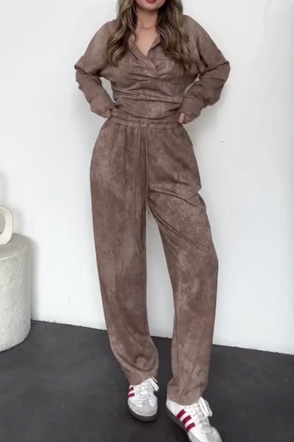Women Casual Hooded Irregular Snowflake Texture Sweatshirt + Pants Suit