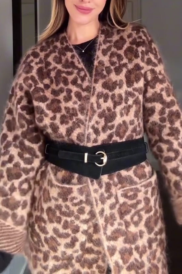 Women Casual Plush Leopard Print Cardigan
