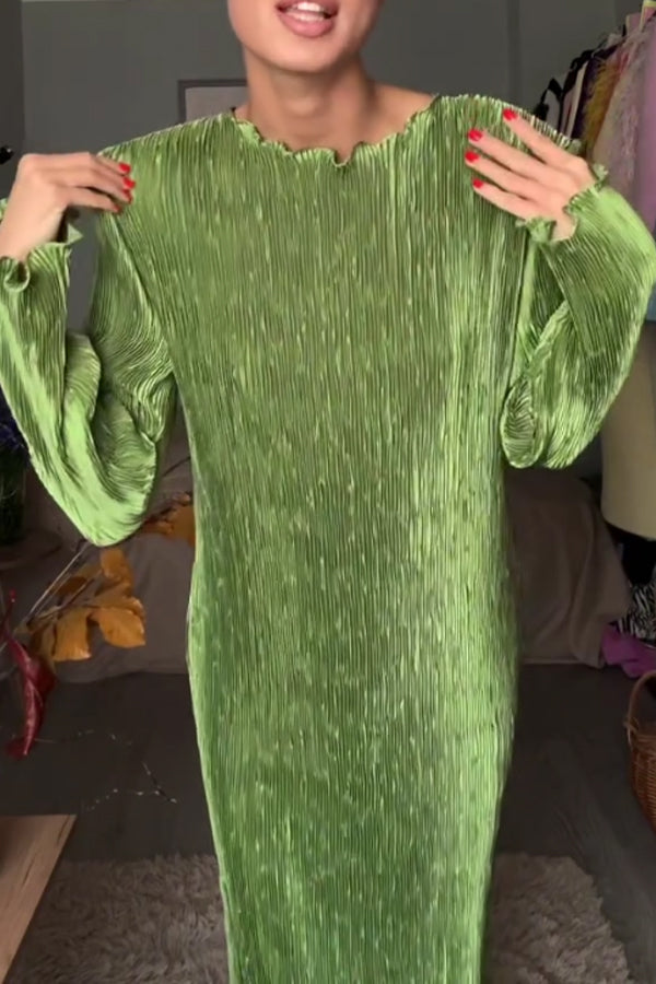 Women Elegant Ruffled Padded Shoulder Dress