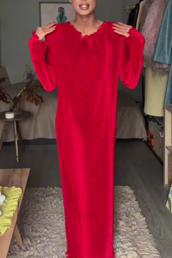 Women Elegant Ruffled Padded Shoulder Dress