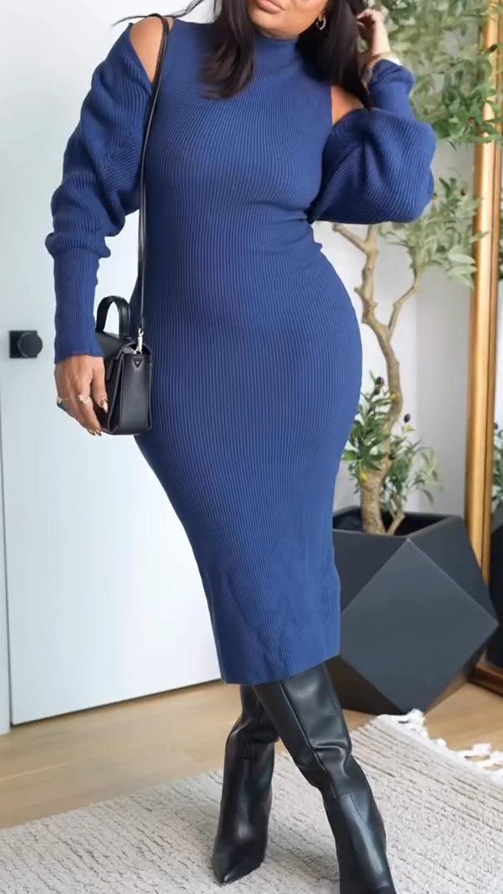 Women Solid Color Temperament Casual Knit Set