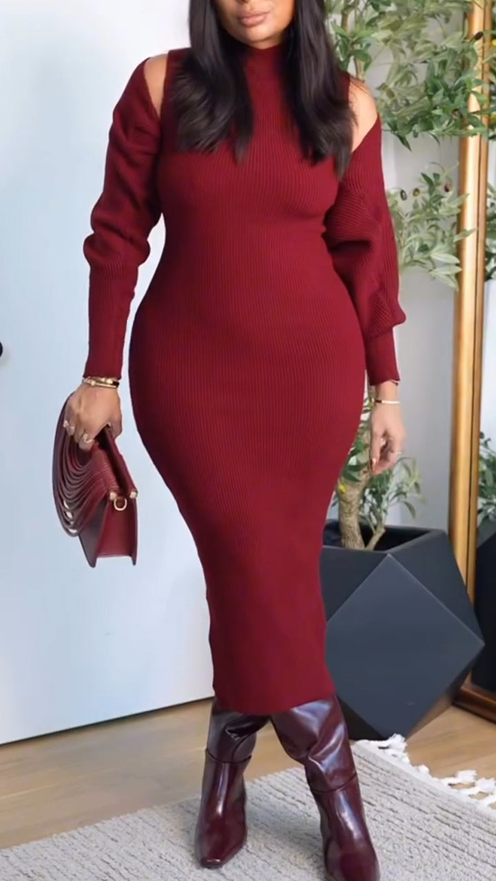 Women Solid Color Temperament Casual Knit Set