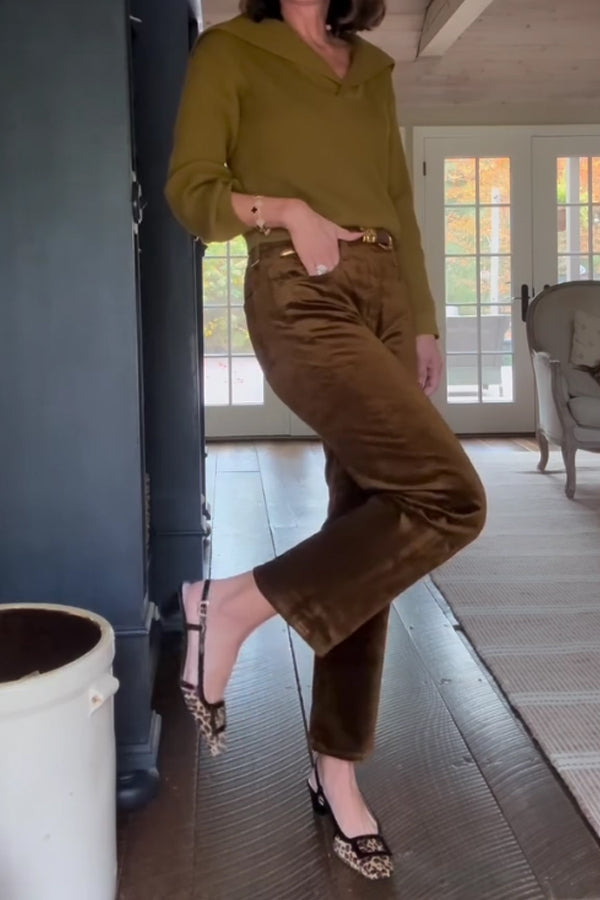 Women Elegant Retro Velvet Cropped Pants