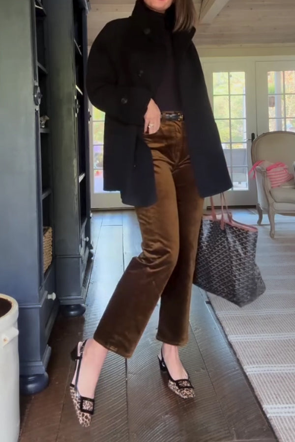 Women Elegant Retro Velvet Cropped Pants