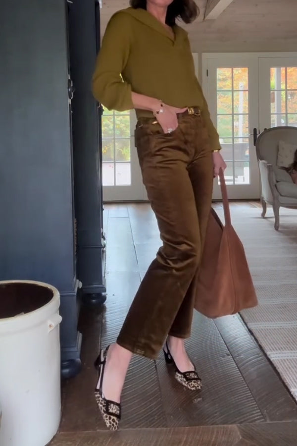 Women Elegant Retro Velvet Cropped Pants