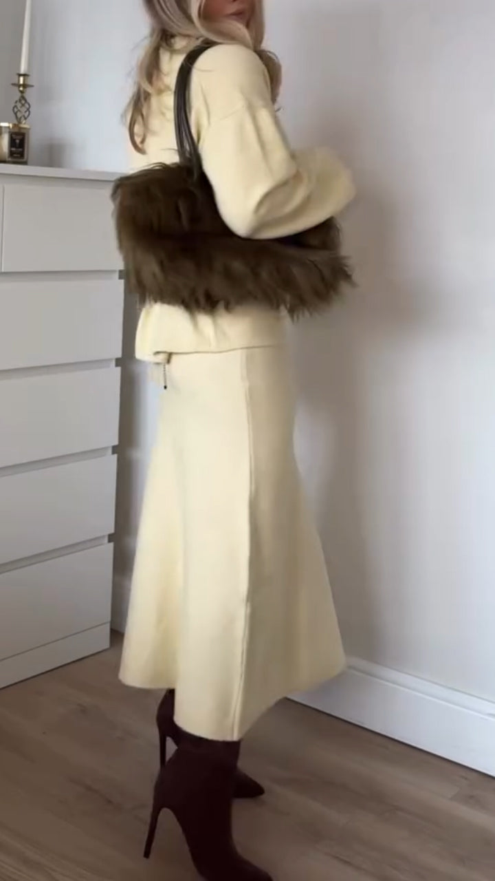 Women Round Neck Solid Color Elegant Casual Knitted Suit