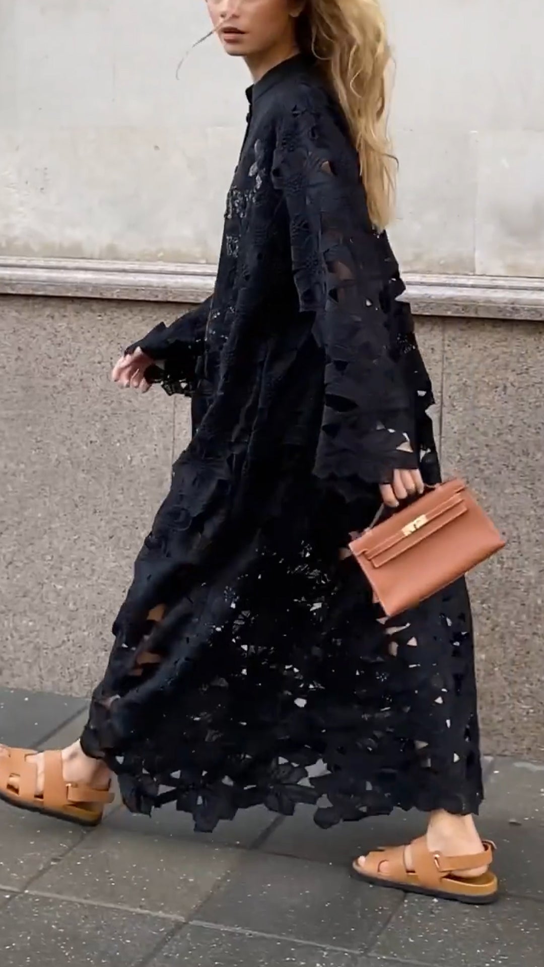 Ladies Round Neck Buckle Print Hollow Out Loose Casual Dress