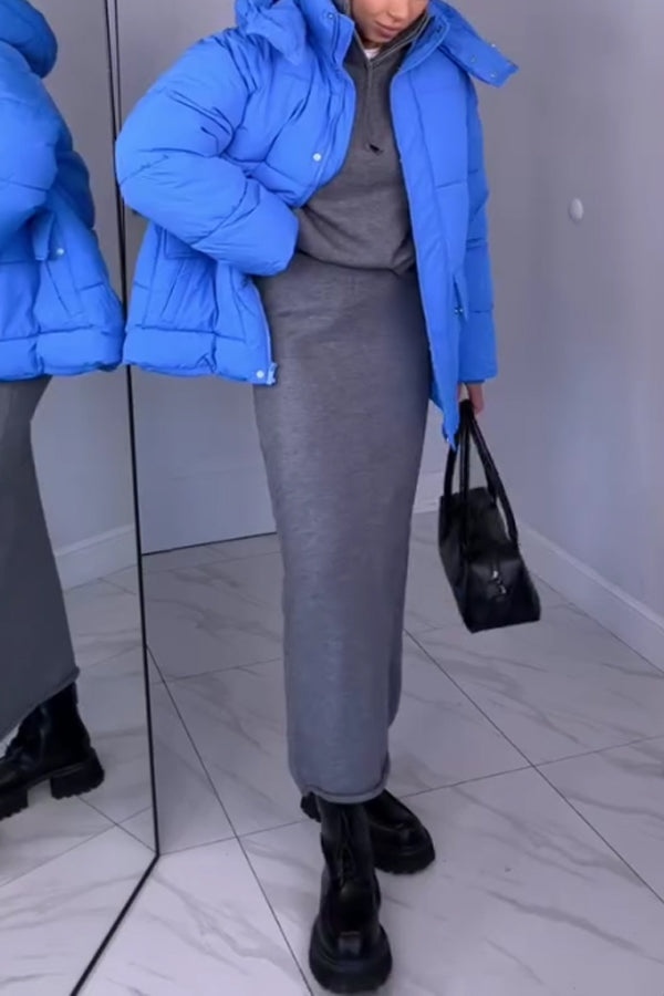 Women Simple Metal Zipper Turtleneck Sweater + Long Skirt Suit