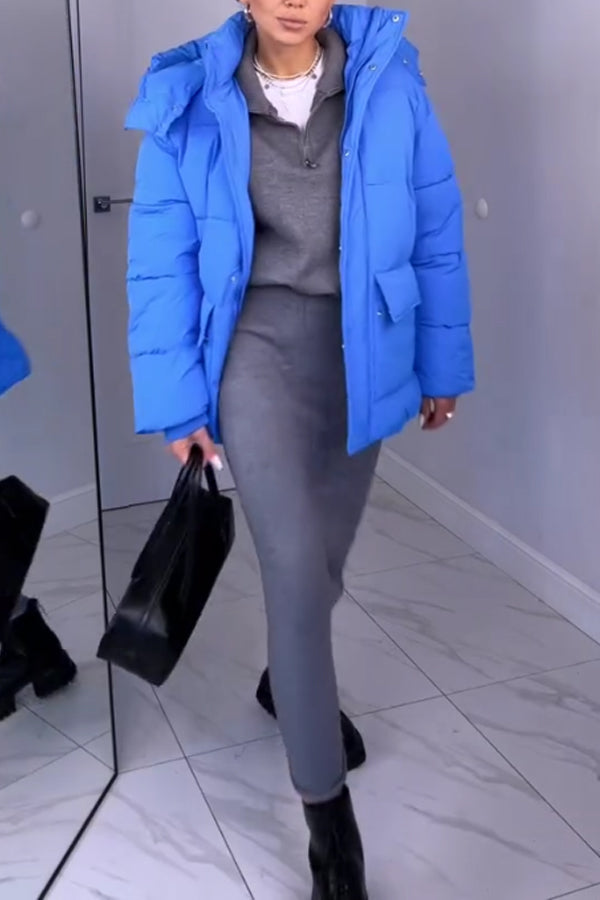 Women Simple Metal Zipper Turtleneck Sweater + Long Skirt Suit