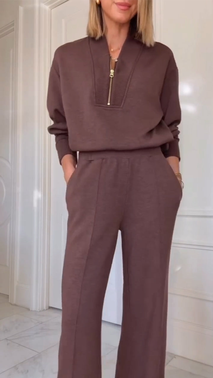 Women's Half-zip V-neck Casual Suit