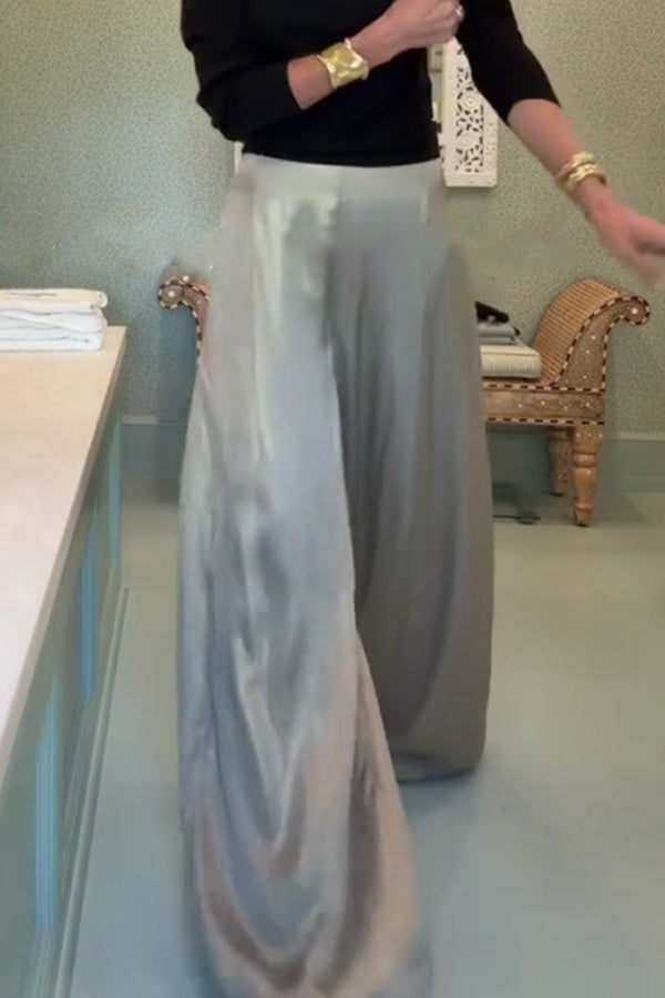 Women Elegant Metallic Wide-Leg Pants