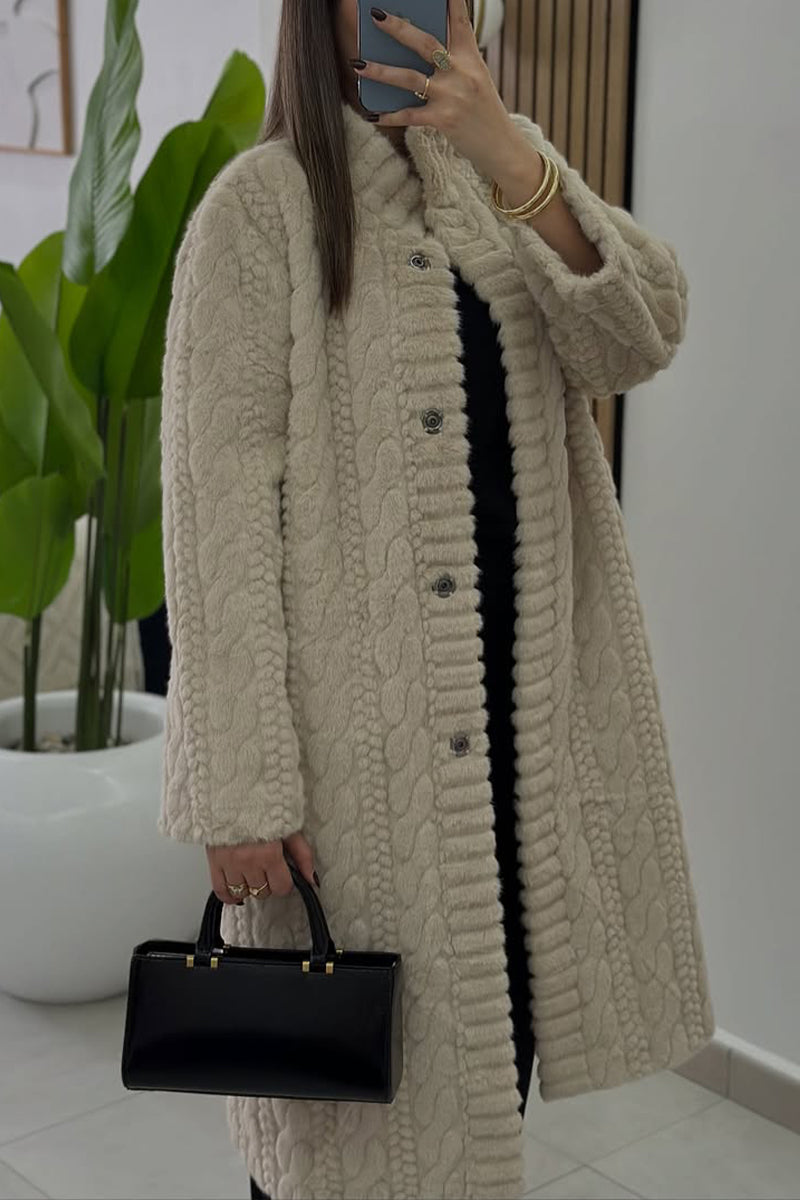 Women Round Neck Braided Style Temperament Casual Plush Jacket