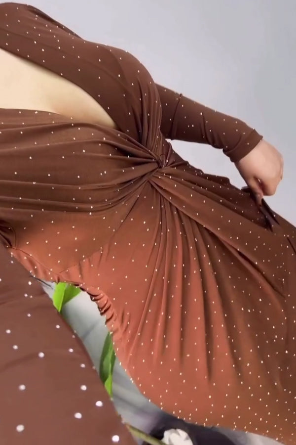 Women Elegant Party Shimmering Polka Dot Pleated Slit Dress