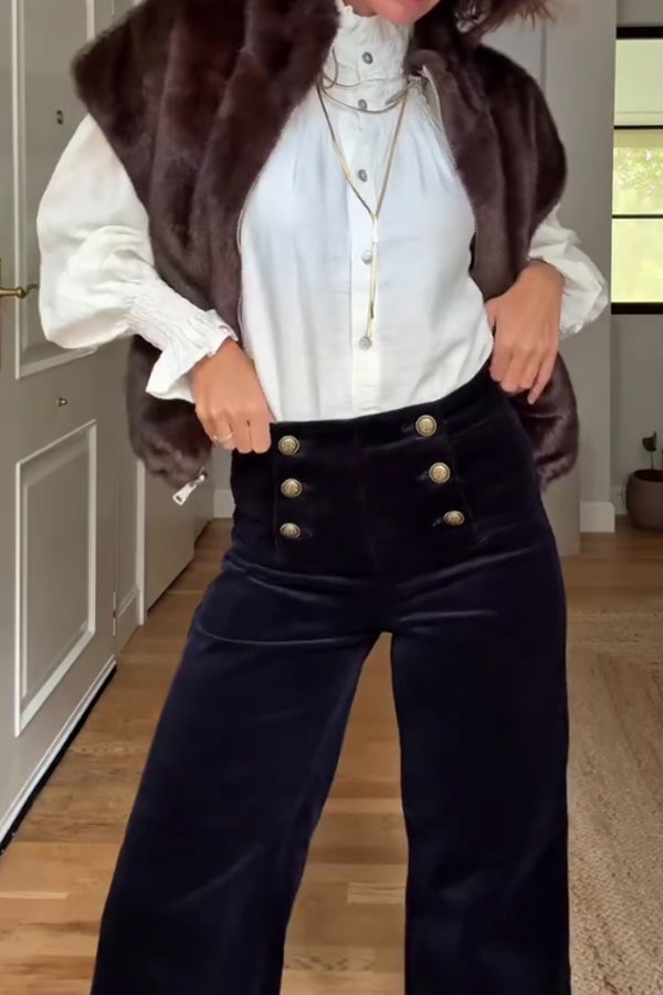 Women Elegant Double-Breasted Corduroy Pants