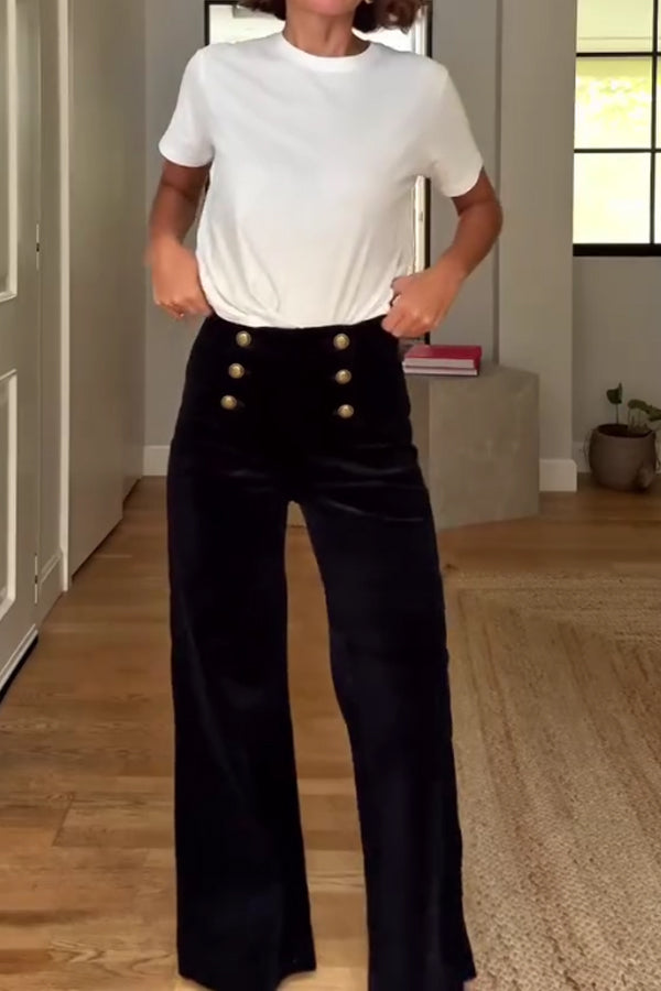 Women Elegant Double-Breasted Corduroy Pants