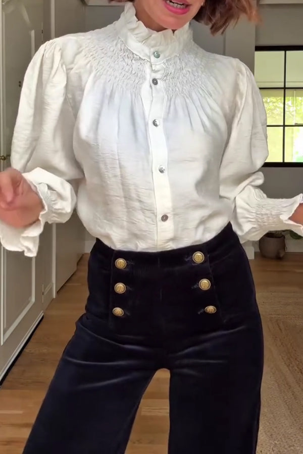 Women Elegant Double-Breasted Corduroy Pants