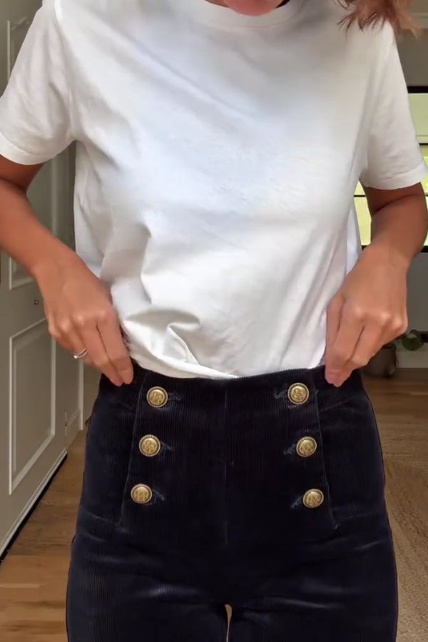 Women Elegant Double-Breasted Corduroy Pants