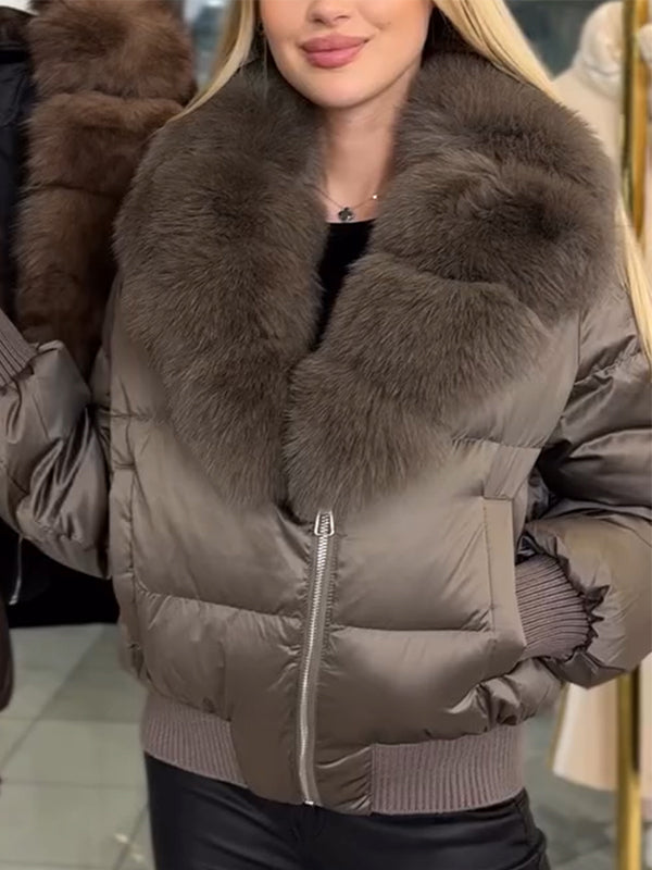 Women Fur Collar Casual Cotton Jacket