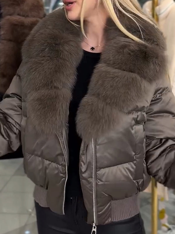 Women Fur Collar Casual Cotton Jacket