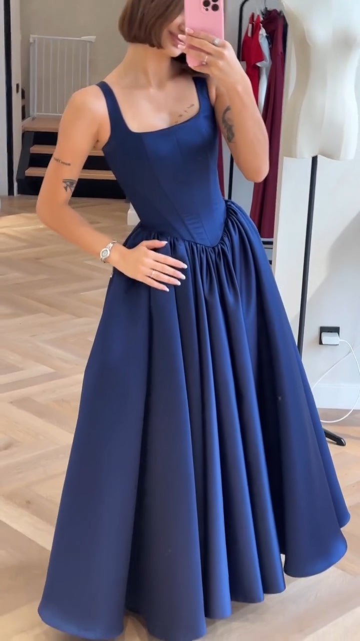 Ladies Suspender Patchwork Solid Color Elegant Temperament Dinner Party Dress