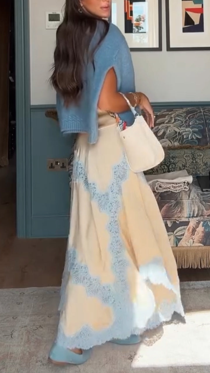 Women Suspender Printed Top+ Skirt Elegant Casual Set