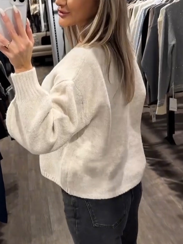 Women V-neck Starfish Metal Buckle Decoration Casual Knitted Cardigan