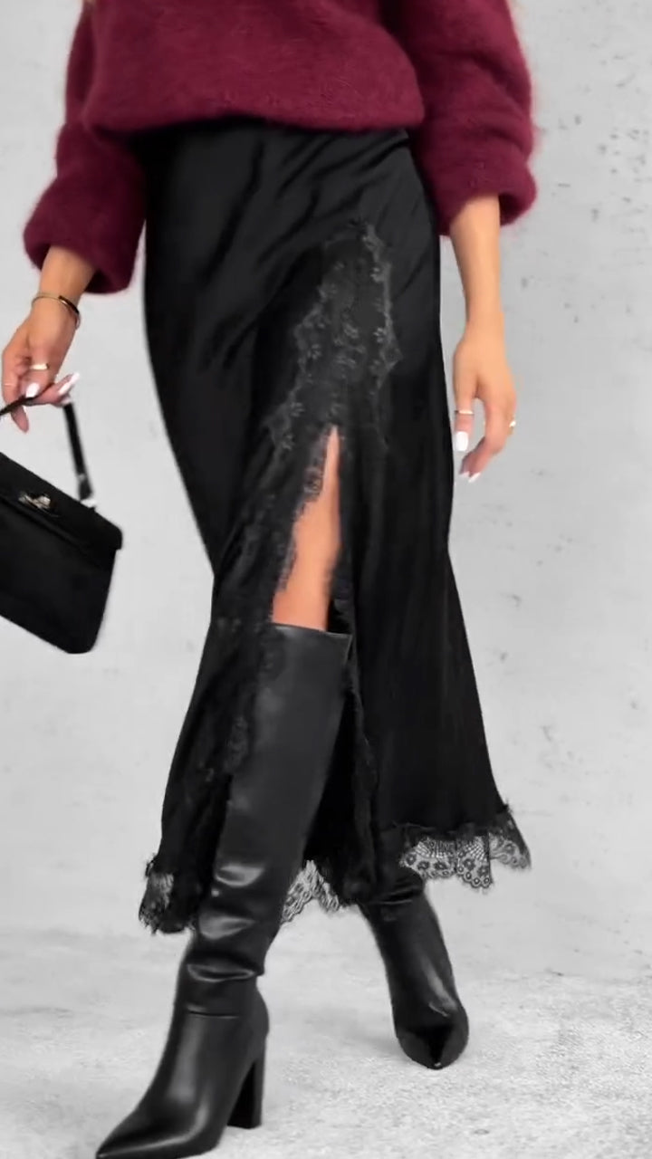 Women Patchwork Printed Slit Casual Skirt