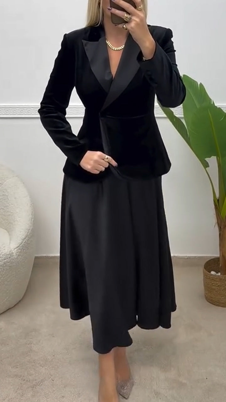 Women Collar Jacket+ Skirt Velvet Temperament Commuting Set