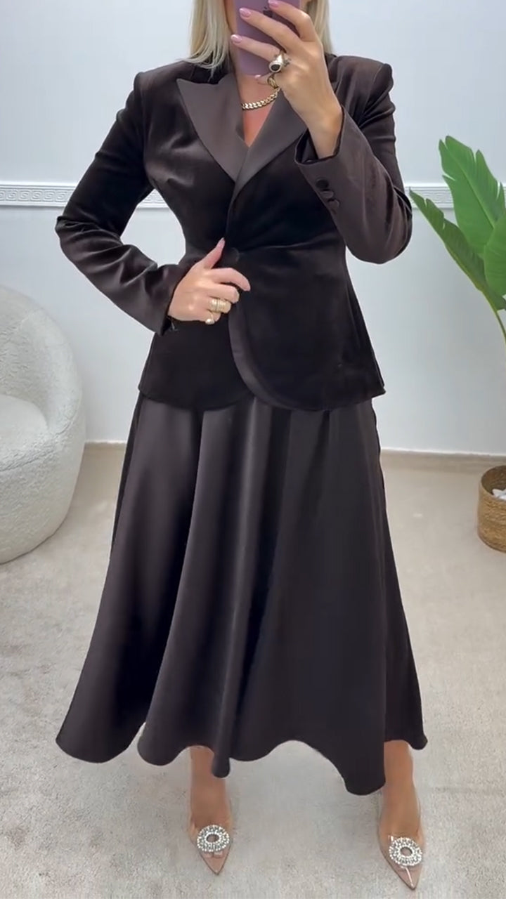 Women Collar Jacket+ Skirt Velvet Temperament Commuting Set