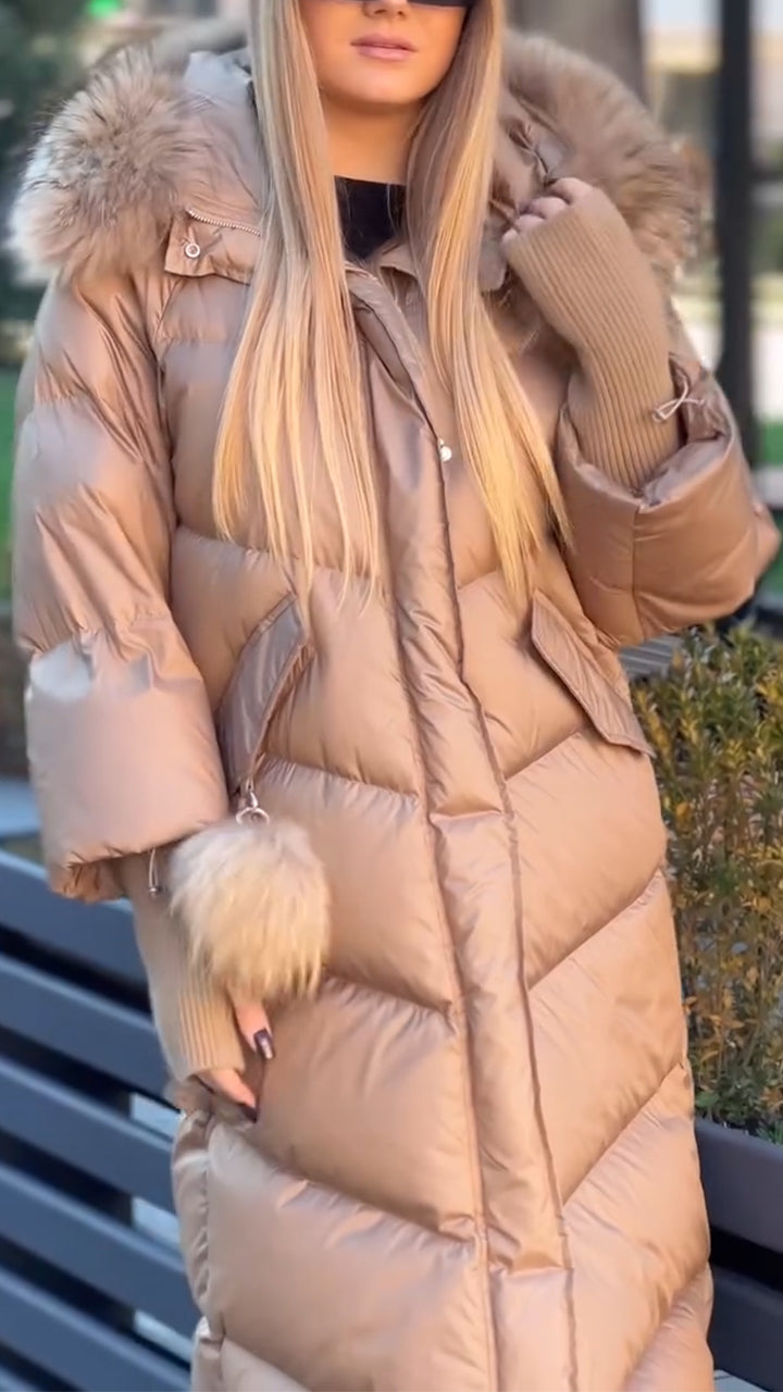 Women Hooded Plush Patchwork Knitted Sleeves Casual Long Cotton Jacket