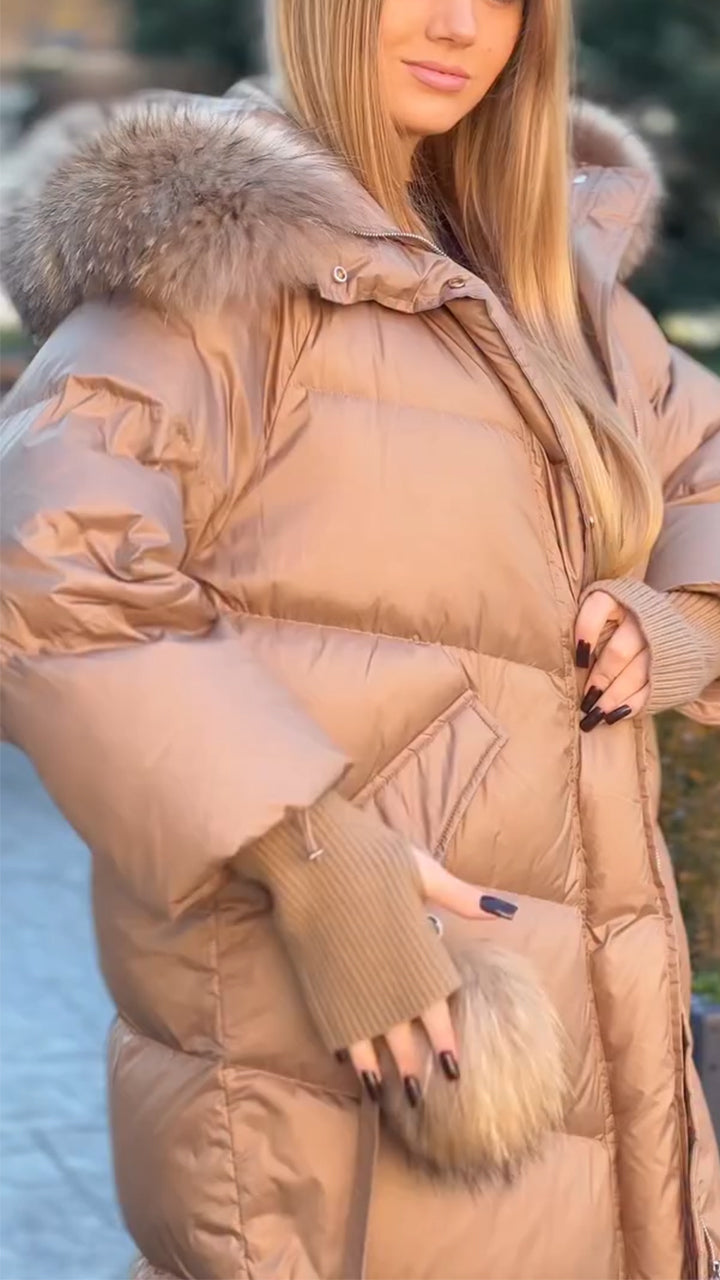 Women Hooded Plush Patchwork Knitted Sleeves Casual Long Cotton Jacket