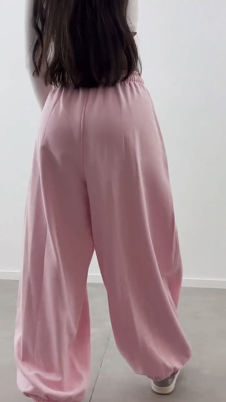 Women Drawstring Solid Color Sports Casual Wide Leg Pants