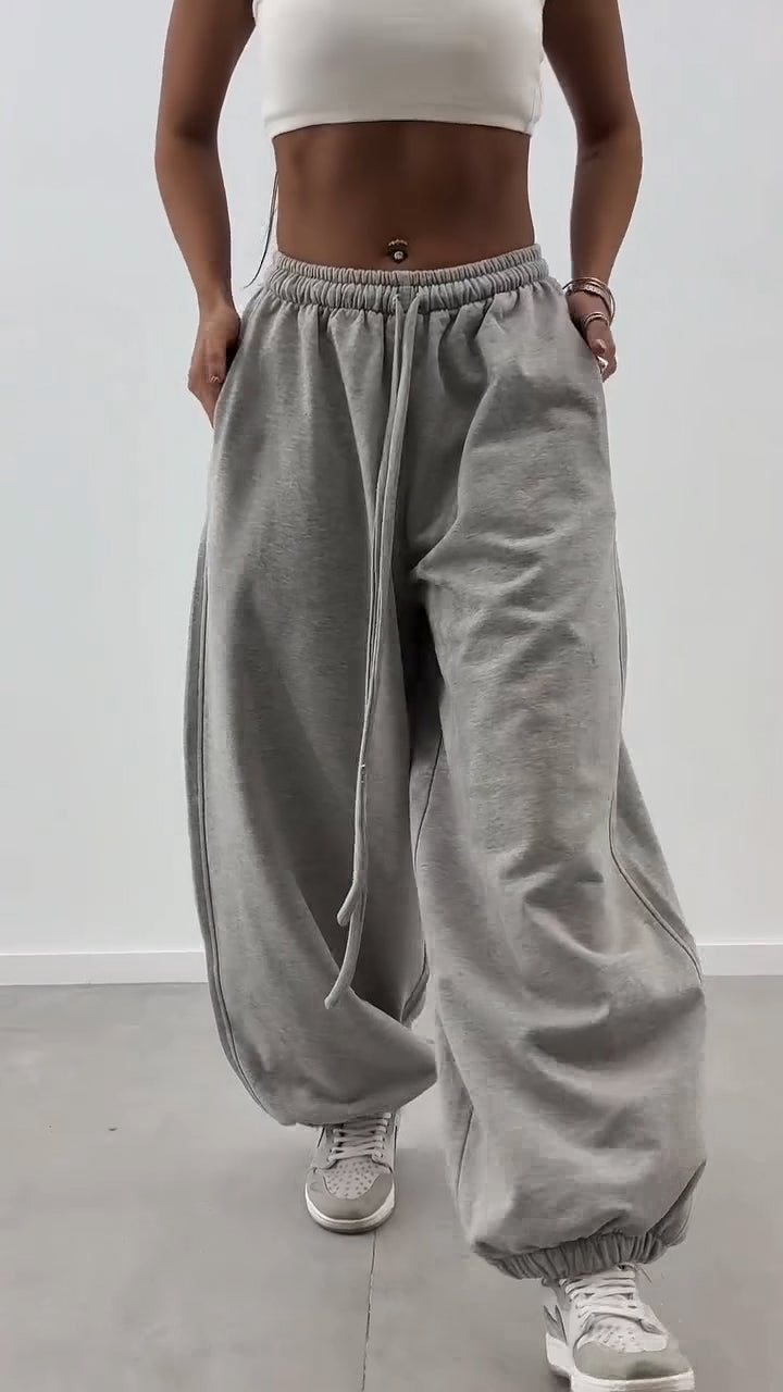 Women Drawstring Solid Color Sports Casual Wide Leg Pants