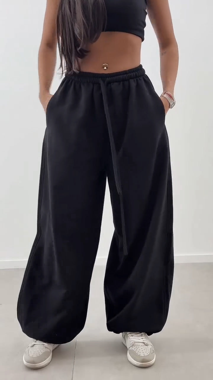 Women Drawstring Solid Color Sports Casual Wide Leg Pants