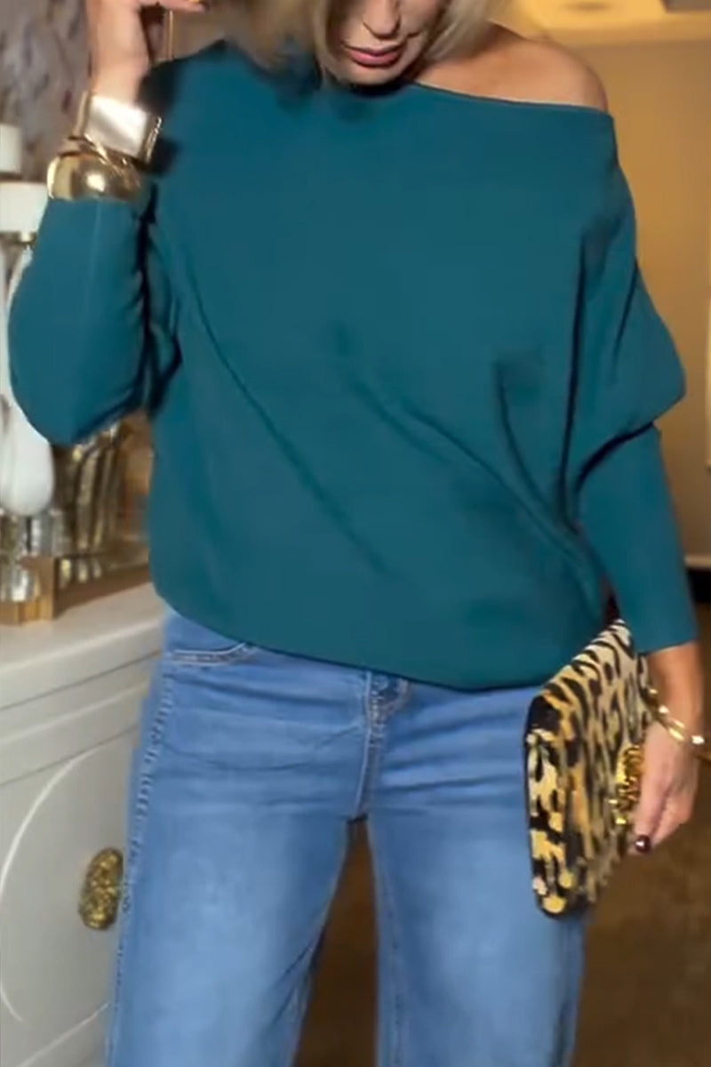 Women Round Neck Solid Color Casual Top