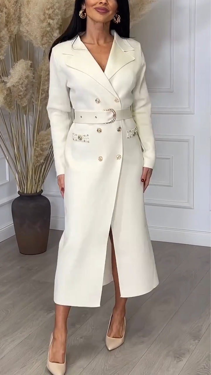 Women Lapel Double Breasted Casual Windbreaker with Temperament