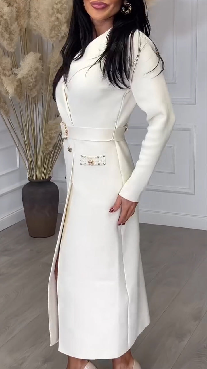 Women Lapel Double Breasted Casual Windbreaker with Temperament