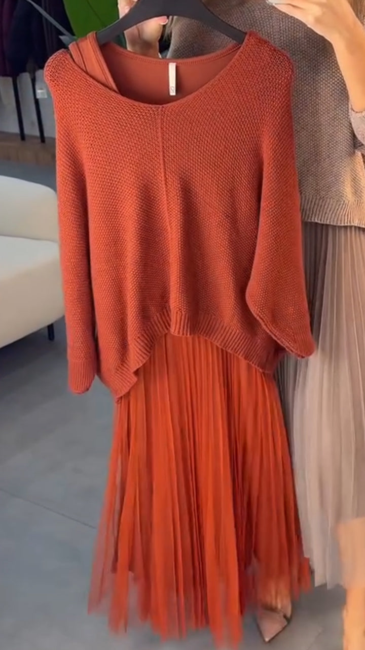 Women Interior Patchwork Dress+ Top Casual Suit