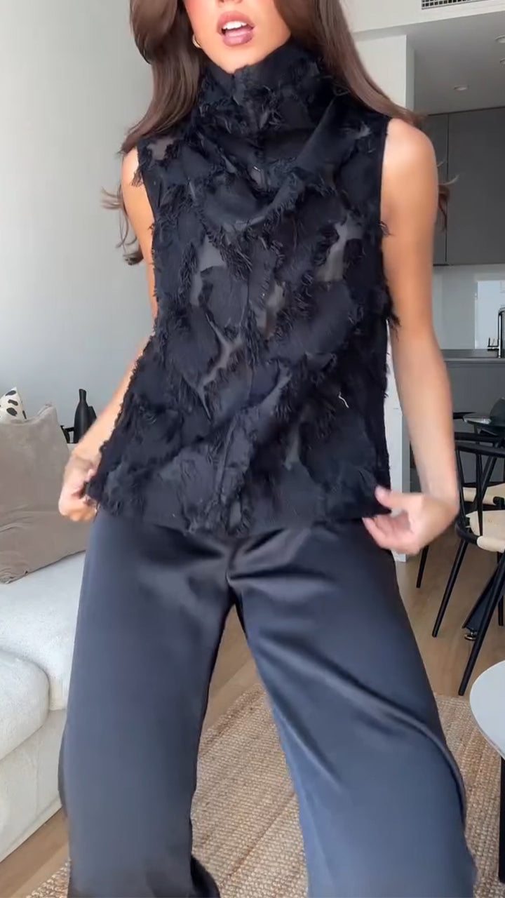 Women Stand Collar Top+ Pants Casual Outfit with Temperament