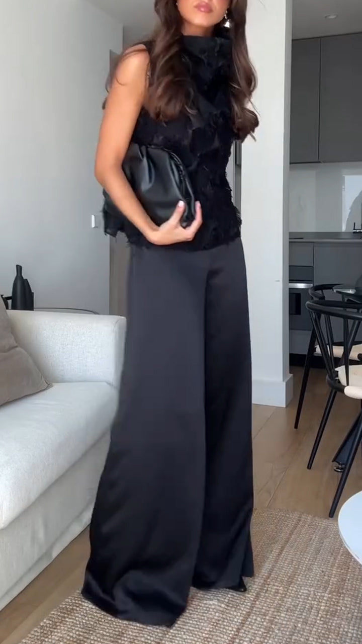 Women Stand Collar Top+ Pants Casual Outfit with Temperament