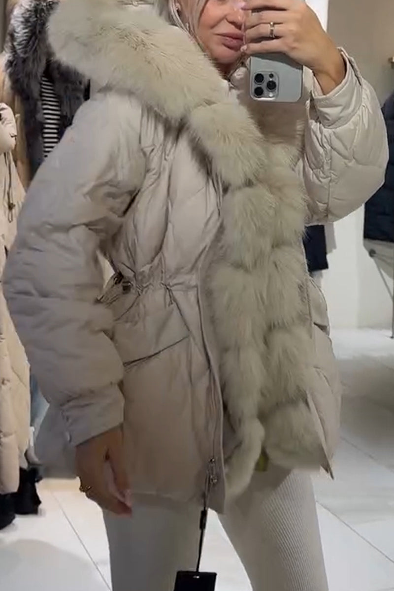 Women Hooded Patchwork Plush Casual Cotton Jacket