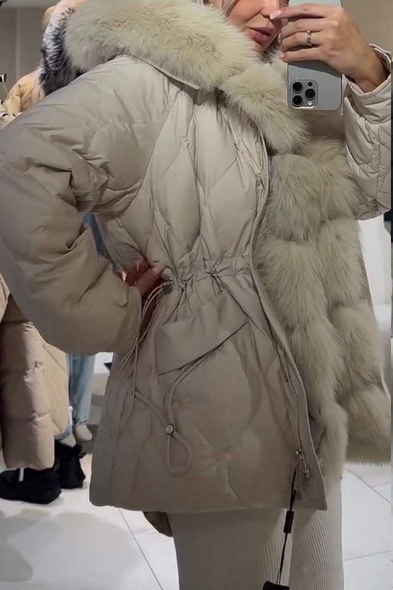 Women Hooded Patchwork Plush Casual Cotton Jacket