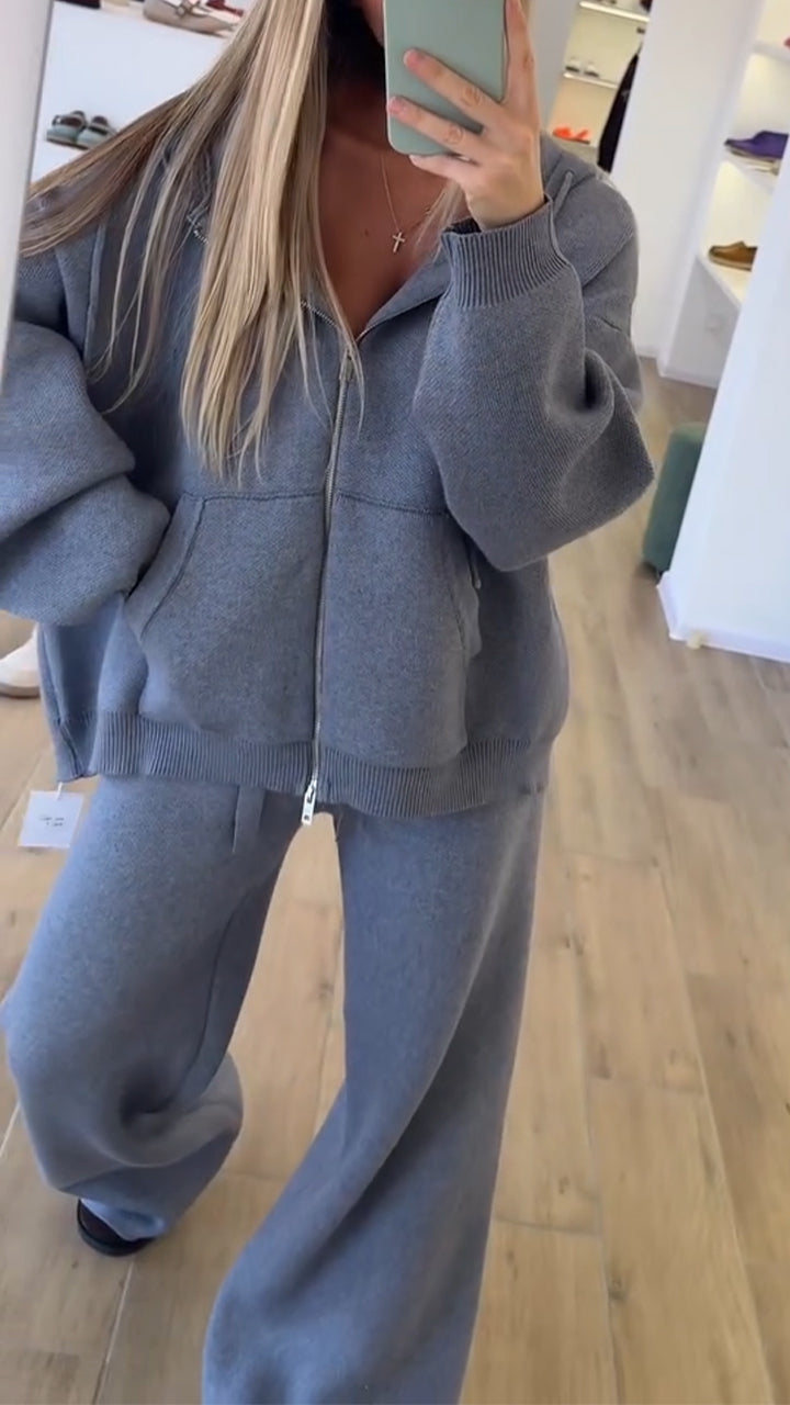 Women Hooded Drawstring Jacket + Pants Casual Suit