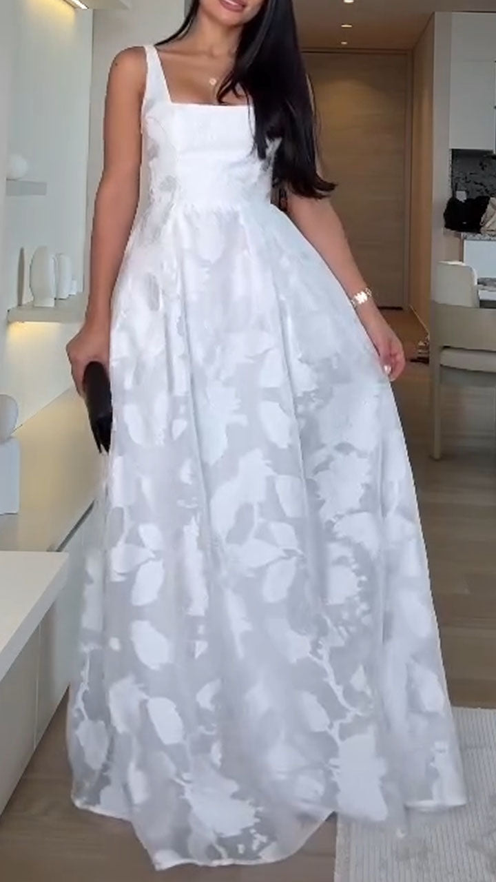 Women Suspender Print Back Strap Hollow Out Elegant Temperament Dinner Party Style Dress