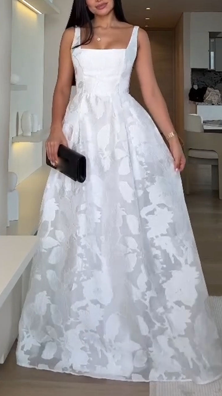 Women Suspender Print Back Strap Hollow Out Elegant Temperament Dinner Party Style Dress